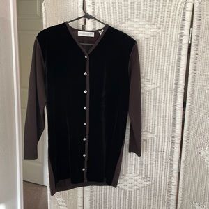 Brown and black tunic sweater with velvet-look front